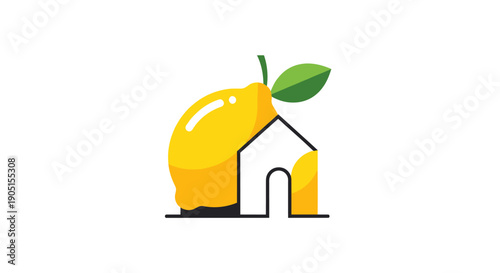 Lemon House Logo Design, Creative Citrus Fruit Home Symbol