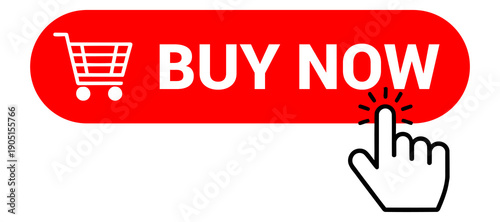 Buy now red button with hand cursor vector