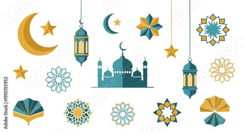 Islamic Ramadan Decorations and Symbols Collection.