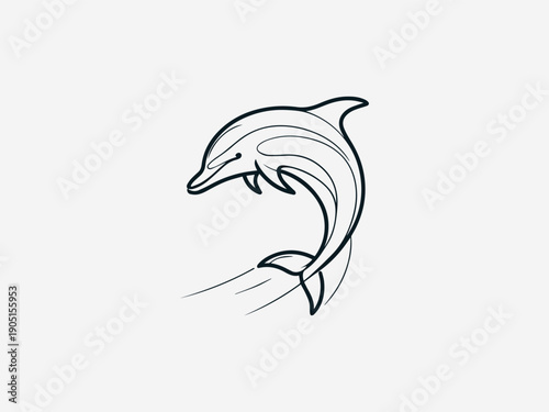 A minimalist line drawing of a dolphin jumping out of the water with motion lines on a white background.