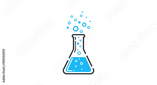 Chemistry Lab Flask Bubbling Blue Liquid with Air Bubbles