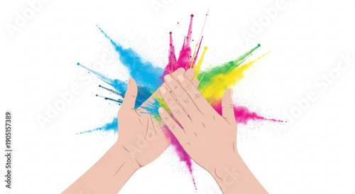Hands creating colorful paint splashes artistic expression creativity concept