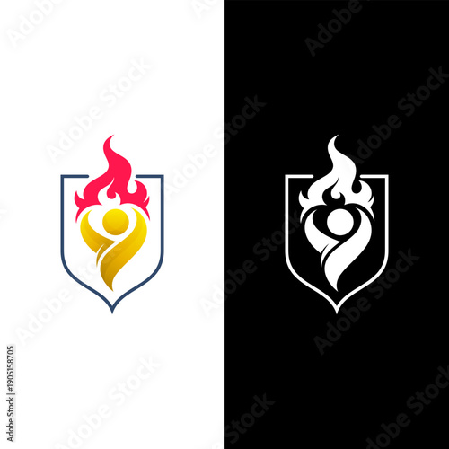 Shield logo and people design danger, security icons