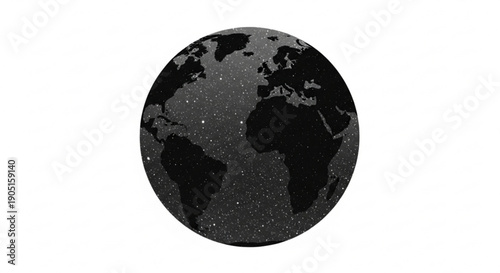 Black globe illustration with world map on white background symbolizing earth or global concepts