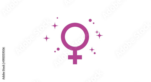 Pink female symbol with sparkles on white background representing feminism and empowerment
