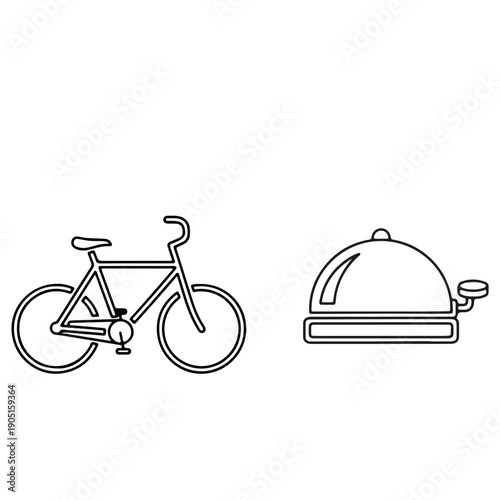 Bicycle and Service Bell Icons: Minimalist Vector Art for Delivery or Transport