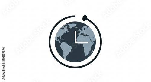 Global time concept with clock and world map in circular symbol