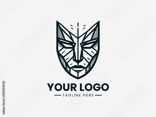 Geometric wolf head logo design with text placeholder on a white background