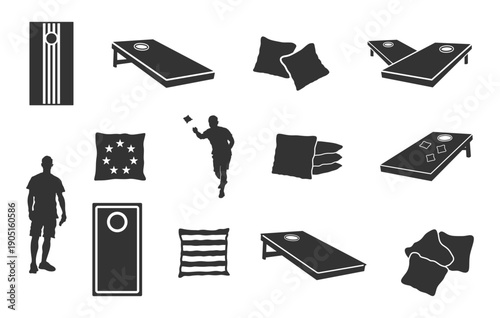 Cornhole svg bundle, Cornhole silhouette bundle, Cornhole bundle, Cornhole silhouettes, Cornhole board, bag, player, svg, Cornhole icon set, Cornhole svg. 