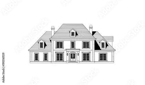 Upscale traditional American white family house vector real estate marketing architecture isolated white background