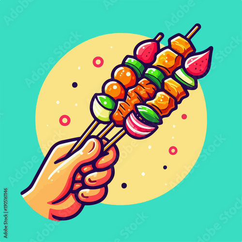 Cartoon vector illustration of various vegetable satay