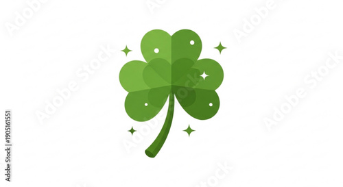 Lucky green four leaf clover with sparkles on white background symbolizing good fortune and prosperity