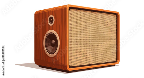 Retro Wooden Speaker with Fabric Grill Isolated on White Background
