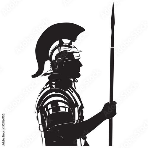 Ancient Roman soldier in armor holding a spear