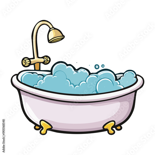 White bathtub with blue soap bubbles for clean bathroom hygiene and spa Graphic Asset