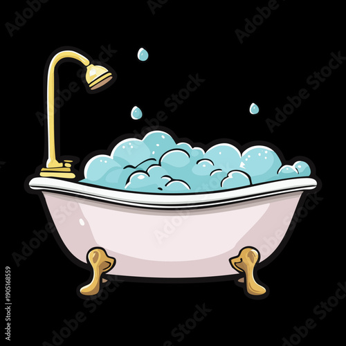 Pink bathtub with soap bubbles on dark background for luxury spa bathroom Graphic Asset