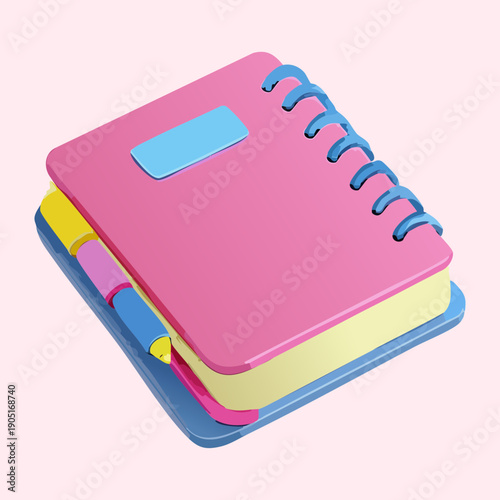 Purple spiral notebook with a colorful pen for creative writing and school assignment Graphic Asset