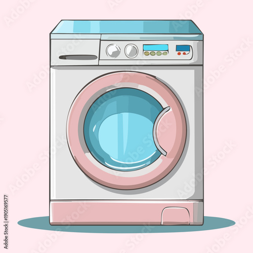 Pink washing machine for modern laundry room and housekeeping Graphic Asset
