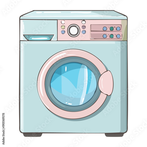 Blue washing machine for domestic laundry and clothes care service Graphic Asset
