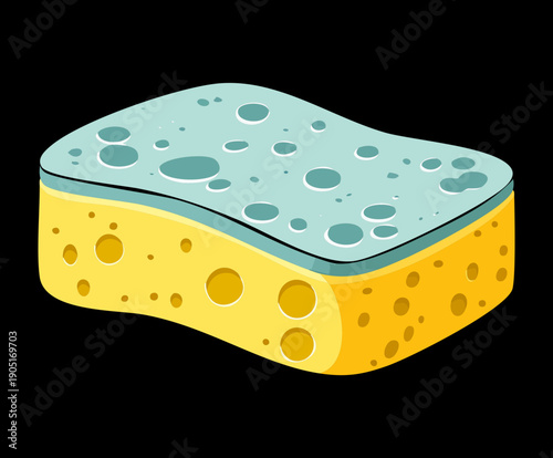 Textured yellow sponge with blue bubbles for dishwashing and cleaning service Graphic Asset