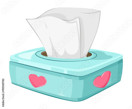 Mint green tissue box with hearts for nursery and baby care Graphic Asset