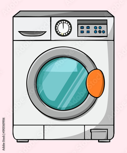 Professional front loading washing machine for laundry shop and textile care Graphic Asset