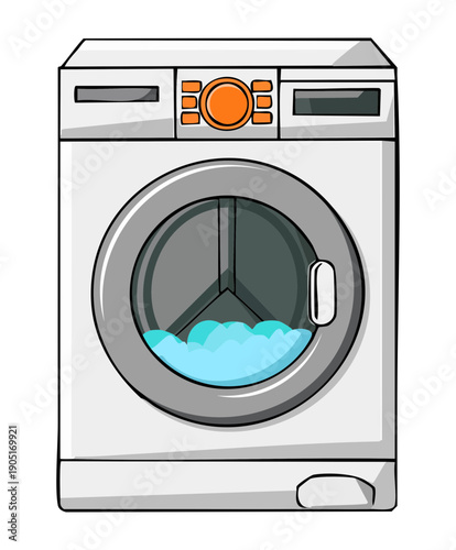 Front load washing machine for modern laundry service and domestic cleaning Graphic Asset