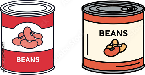 Vibrant illustration showcasing two distinct canned bean varieties, a convenient and wholesome pantry staple for quick and nutritious meal preparation in any home kitchen