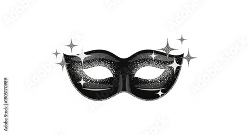 Black masquerade mask with sparkles on white background for party