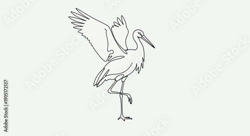 A vector illustration design featuring the silhouettes of a man and woman near a flying stork carrying a newborn baby across a nature sky filled with birds and feathers