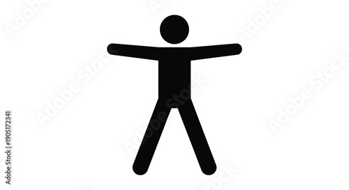 A simple black silhouette depicts a human figure with arms outstretched and legs apart high quality professional detailed
