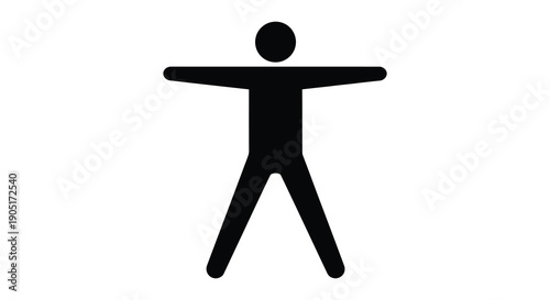 A simple black silhouette of a human figure with arms outstretched resembling a person or stick figure