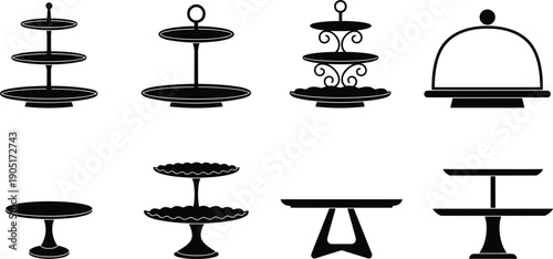 Set of Black Silhouette Cake Stands and Serving Platters dessert stand tiered stand