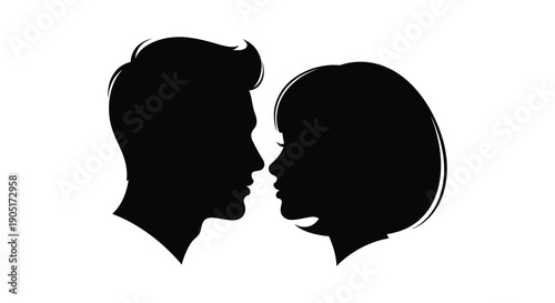 A striking black silhouette depicts a man and woman facing each other in a tender intimate pose