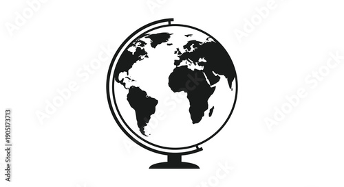 A stark black and white depiction of a vintage terrestrial globe showcasing continents and oceans high quality professional detailed modern