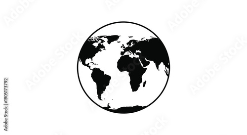 A stark black and white illustration depicts the earth showcasing continental shapes against a white backdrop high quality