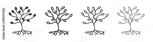 Tree with roots and leaves icon. flat stroke linear simple trend modern logotype design