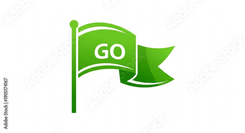 Green flag with go text on white background symbolizing start and motivation