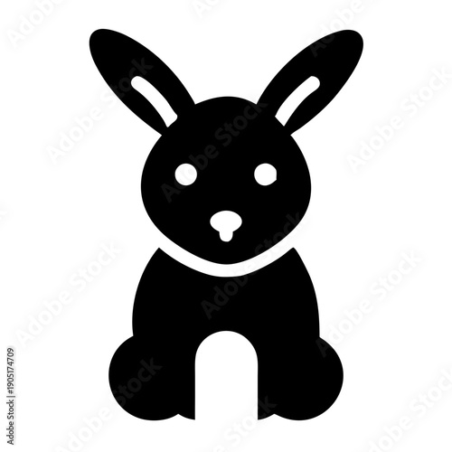 A stylized black silhouette of a bunny sitting upright with a friendly expression