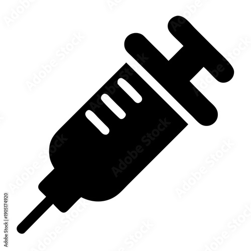 A black and white illustration of a syringe with a needle attached