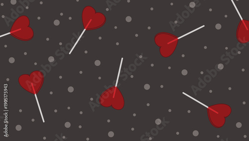 4k Heart Lollipop Pattern Background on Grey, Valentine's Day Candy Illustration Wallpaper