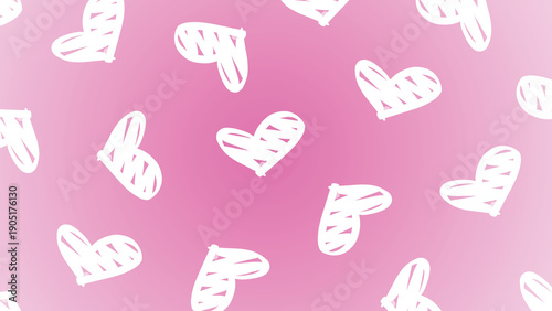 Hand Drawn White Heart Sketch Seamless Pattern on Pink Gradient Background 4k Valentine's Day Wallpaper