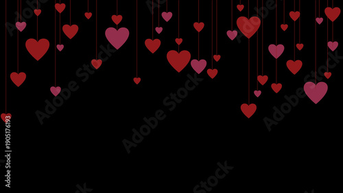 Hanging Heart Strings Frame Illustration on Black Background 4k Valentine's Day Wallpaper