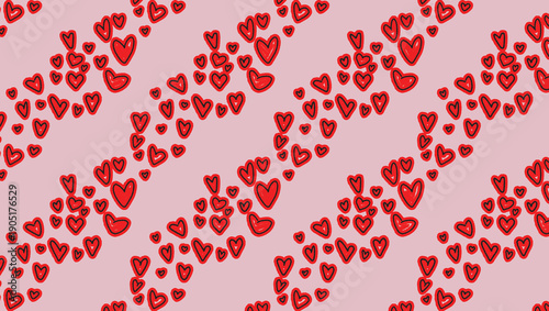 Hand Drawn Red Heart Stripe Seamless Pattern on Soft Pink Background 4k Valentine's Day Wallpaper