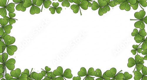 Lucky green clover leaves frame border on white background for decoration and design