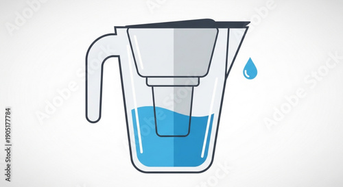 Water filter pitcher with blue liquid and single drop