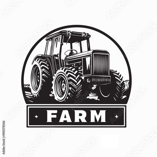 Tractor Logo Concept Farm Design Emblem Stock Vector  on White Background