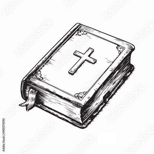 Holy Bible with Cross Symbol on Cover Vector Illustration on White Background