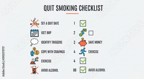 Quit smoking checklist infographic with six steps to stop smoking