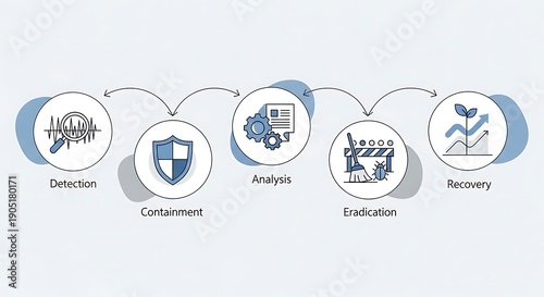 Visualize the complete cybersecurity incident response process, outlining critical steps from initial detection to successful system recovery and protection